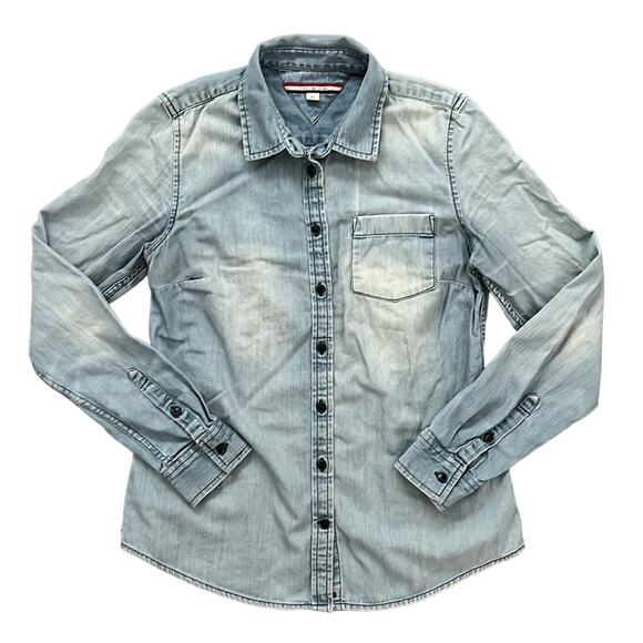 Tommy Hilfiger Women's Long Sleeve Blue Denim Casual Button Down Shirt Size SP - Picture 1 of 10